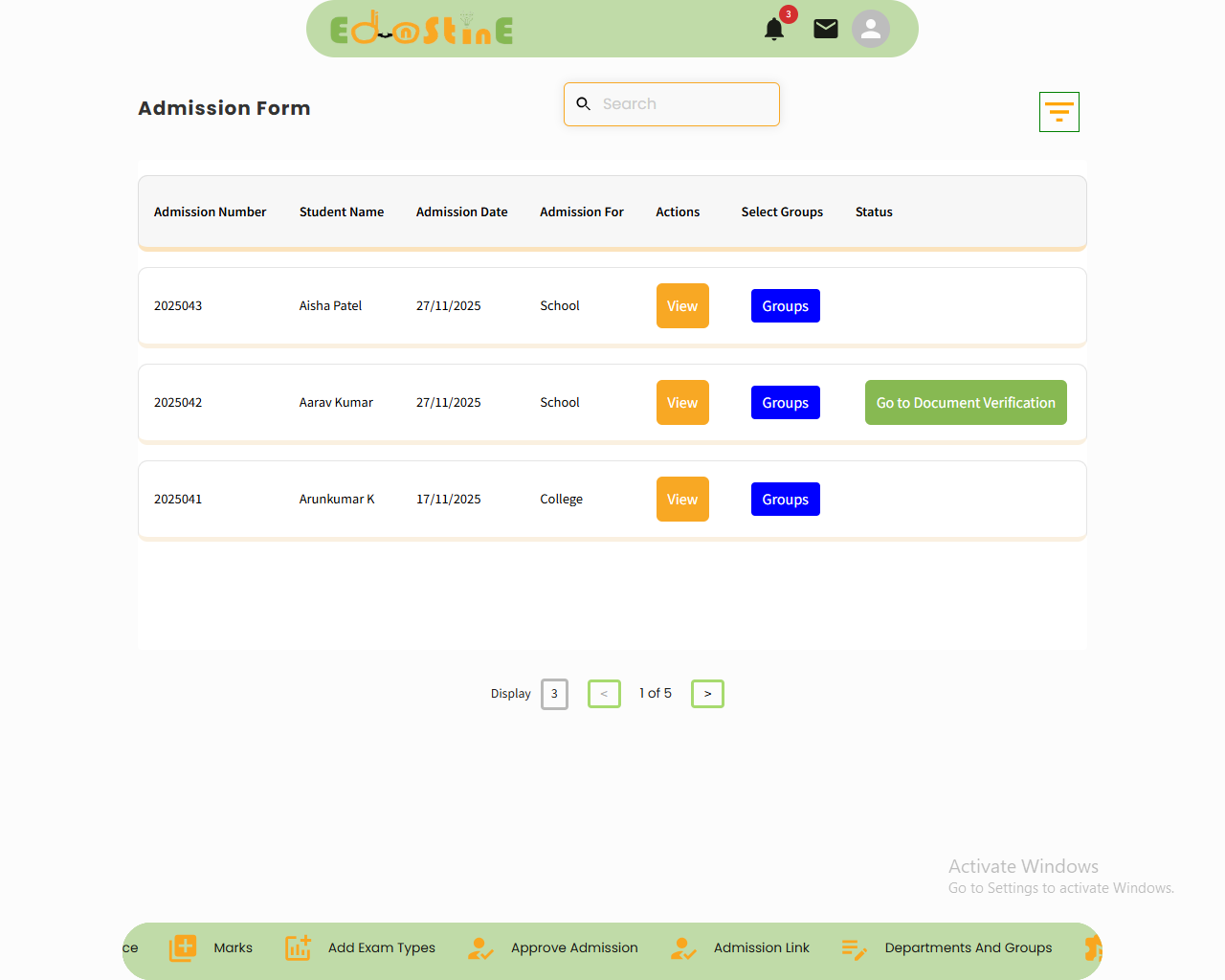 Interactive dashboard view